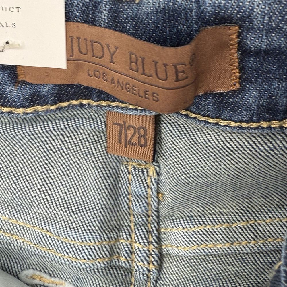 Judy Blue Mid Rise Tummy Control Straigh Leg Jeans Raw Hem NWT 7/28 30” Inseam - Picture 6 of 10